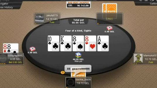 Bad Beat Jackpot (42) at europe-bet.com (Royal Flush vs 8888)